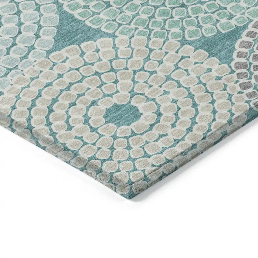 Teal Blue Beige And Gray Geometric Washable Indoor Outdoor Area Rug Photo 5