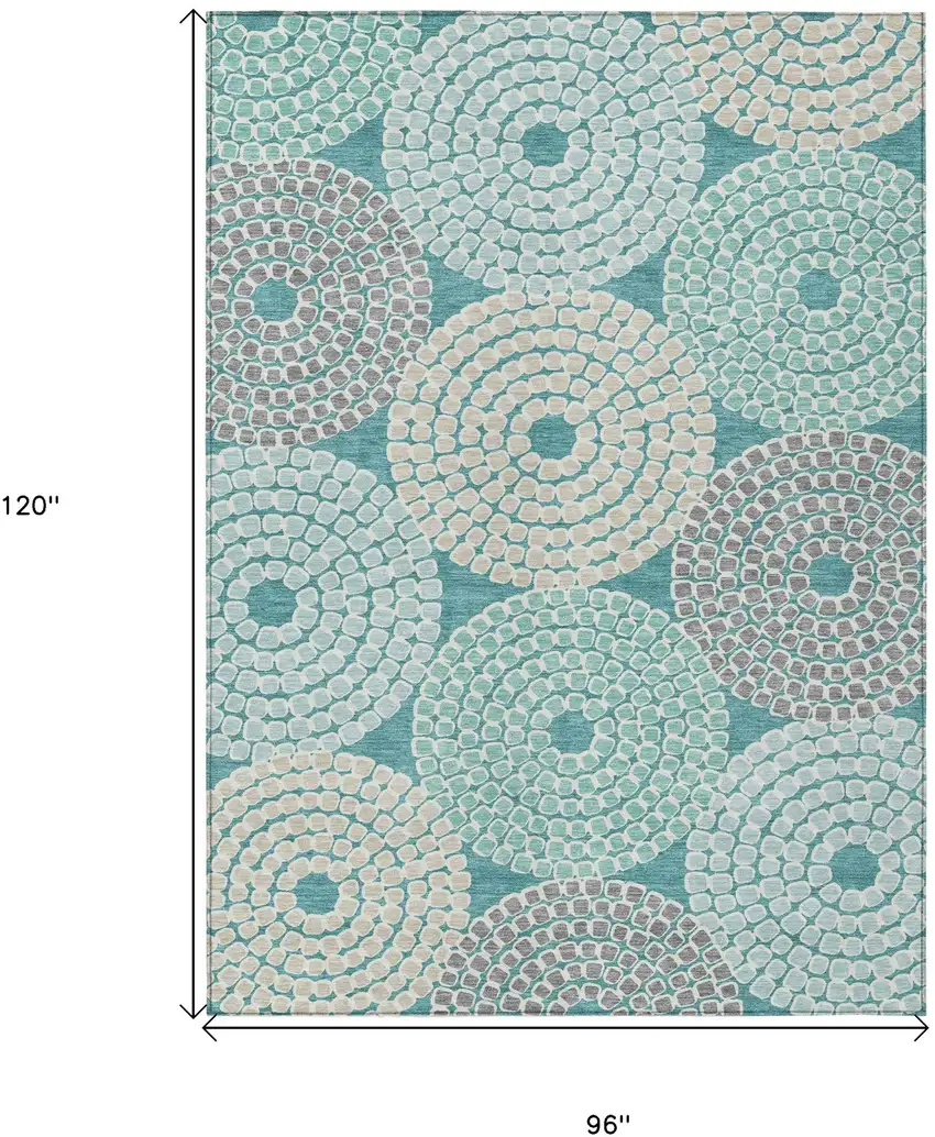 Teal Blue Beige And Gray Geometric Washable Indoor Outdoor Area Rug Photo 3