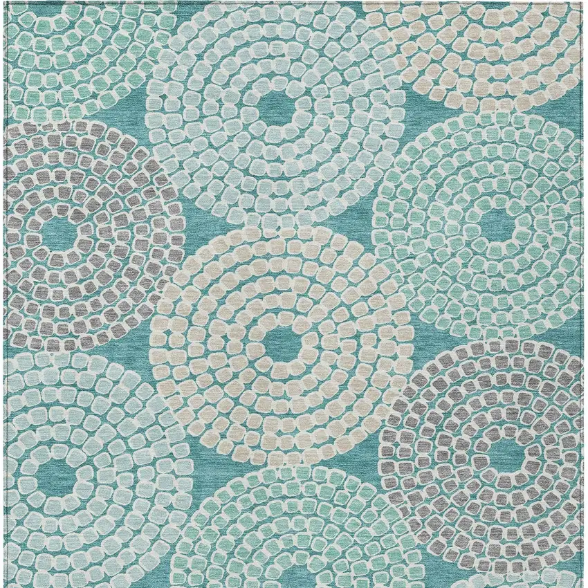 Teal Blue Beige And Gray Geometric Washable Indoor Outdoor Area Rug Photo 8