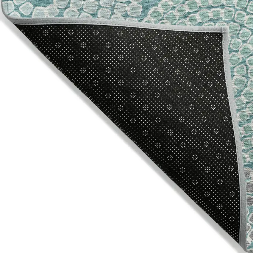 Teal Blue Beige And Gray Geometric Washable Indoor Outdoor Area Rug Photo 4