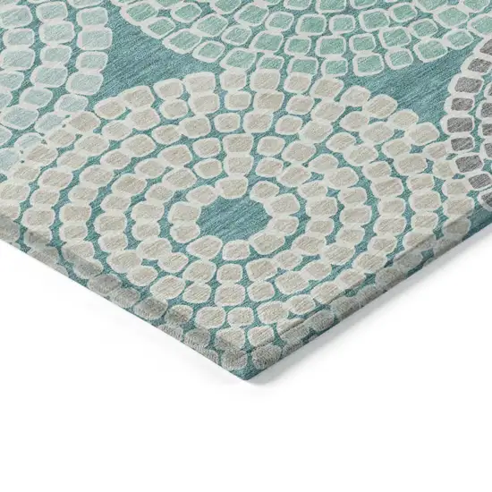 Teal Blue Beige And Gray Geometric Washable Indoor Outdoor Area Rug Photo 5