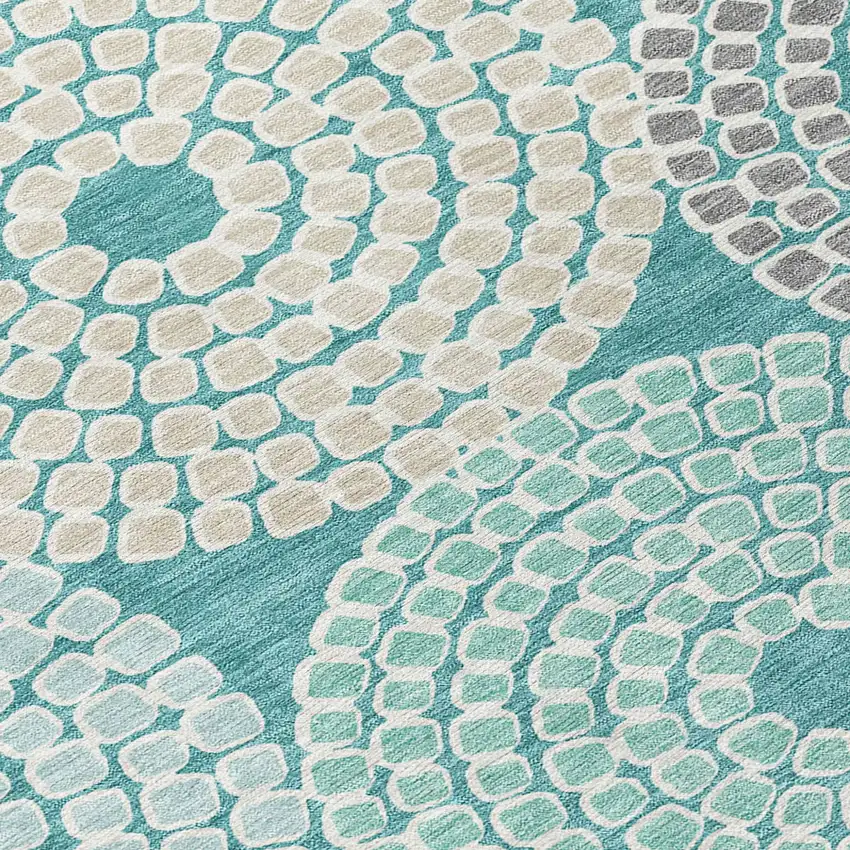 Teal Blue Beige And Gray Geometric Washable Indoor Outdoor Area Rug Photo 7