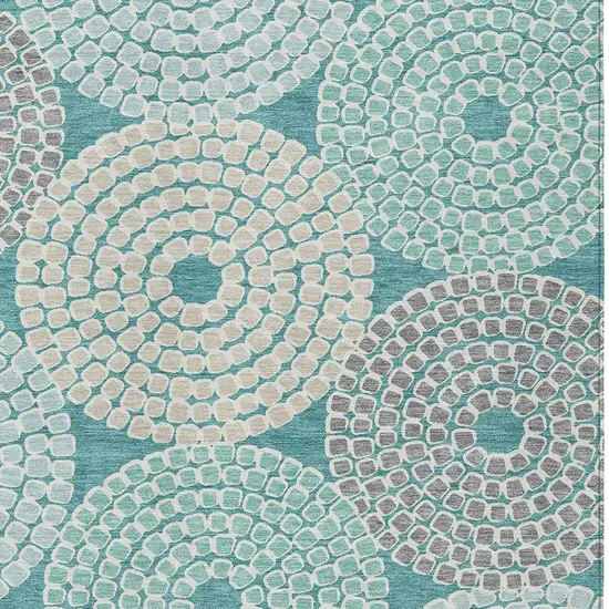 Teal Blue Beige And Gray Geometric Washable Indoor Outdoor Area Rug Photo 6