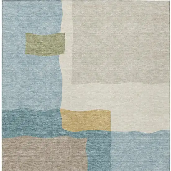 Teal Blue Beige And Ivory Abstract Washable Indoor Outdoor Area Rug Photo 3