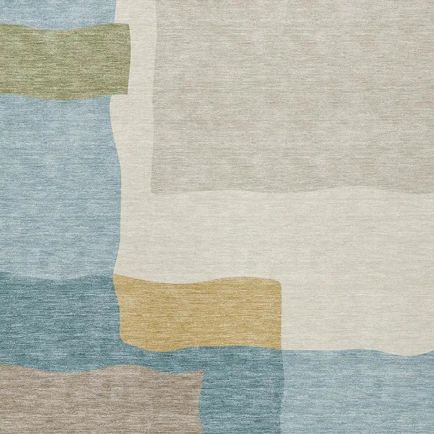 Teal Blue Beige And Ivory Abstract Washable Indoor Outdoor Area Rug Photo 2