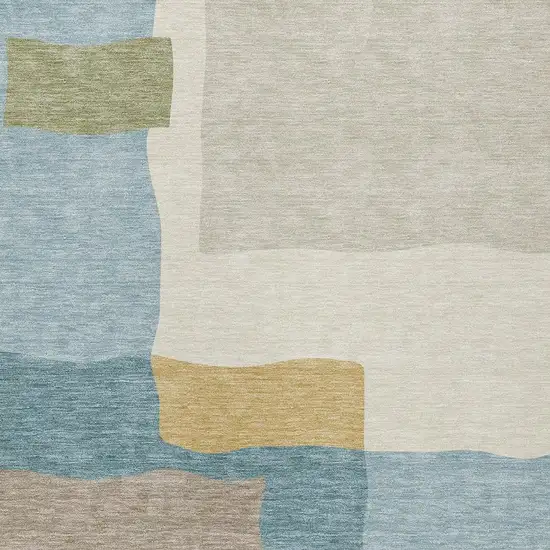 Teal Blue Beige And Ivory Abstract Washable Indoor Outdoor Area Rug Photo 2