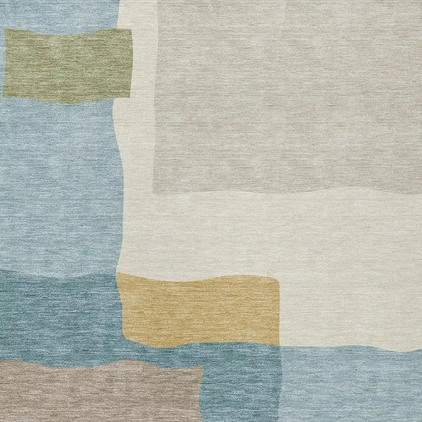 Teal Blue Beige And Ivory Abstract Washable Indoor Outdoor Area Rug Photo 2