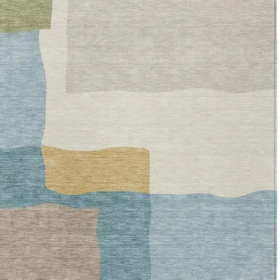 Teal Blue Beige And Ivory Abstract Washable Indoor Outdoor Area Rug Photo 2