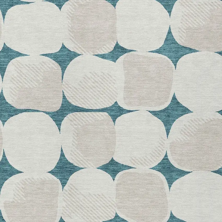 Teal Blue Beige And Ivory Abstract Washable Indoor Outdoor Area Rug Photo 6