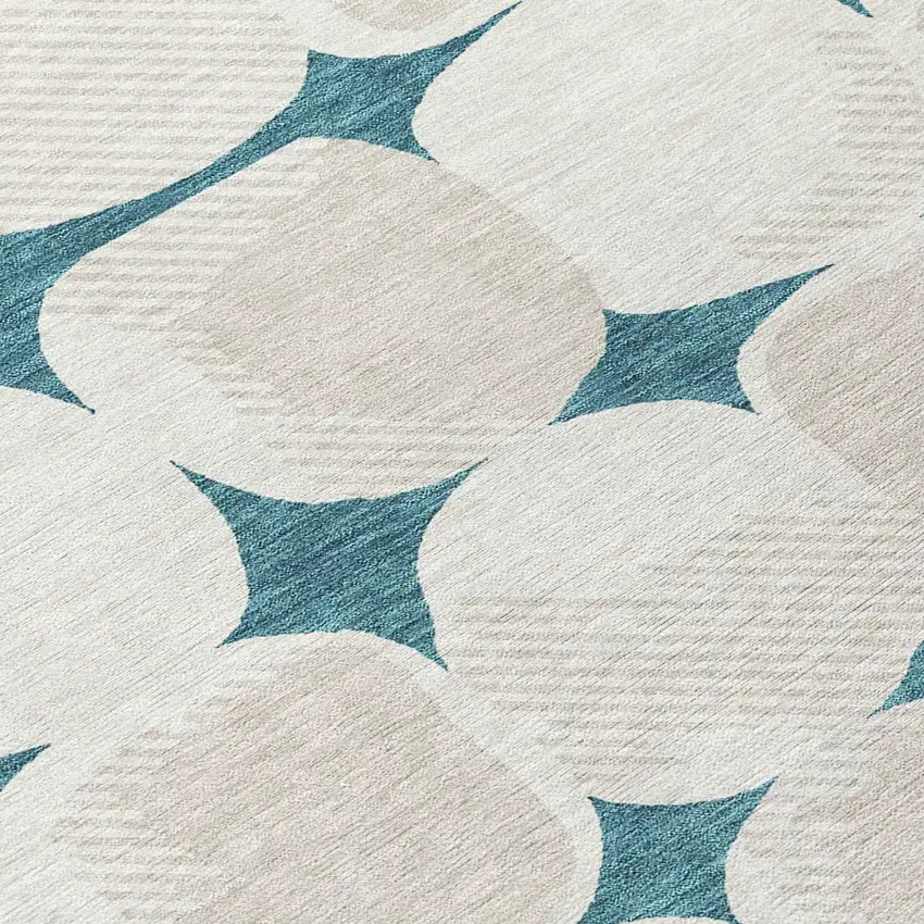Teal Blue Beige And Ivory Abstract Washable Indoor Outdoor Area Rug Photo 7