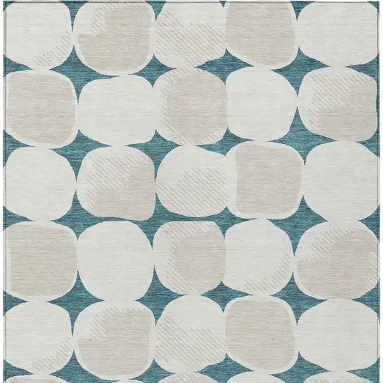 Teal Blue Beige And Ivory Abstract Washable Indoor Outdoor Area Rug Photo 8