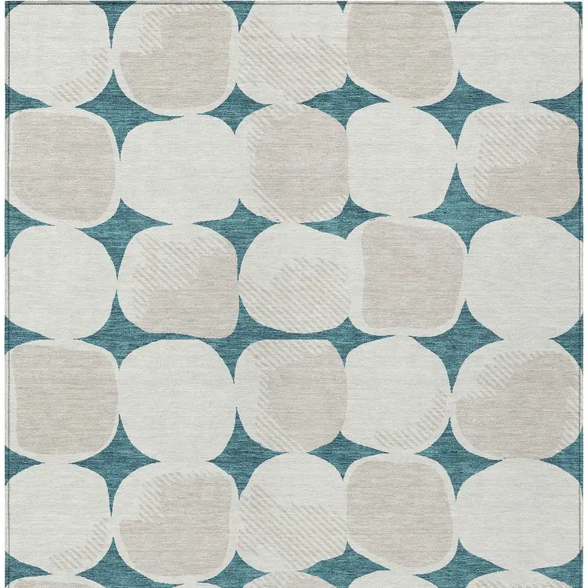 Teal Blue Beige And Ivory Abstract Washable Indoor Outdoor Area Rug Photo 8