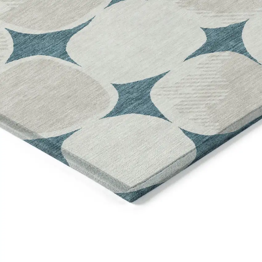 Teal Blue Beige And Ivory Abstract Washable Indoor Outdoor Area Rug Photo 5
