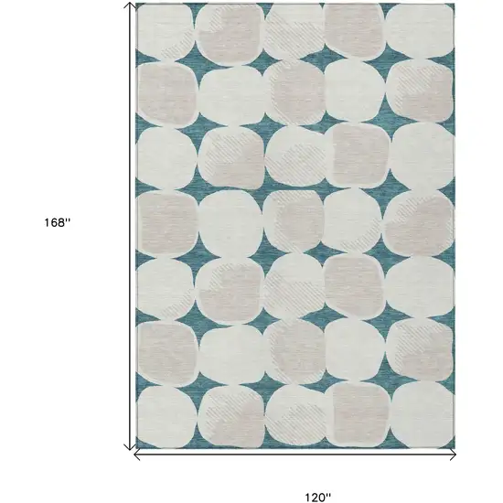 Teal Blue Beige And Ivory Abstract Washable Indoor Outdoor Area Rug Photo 3