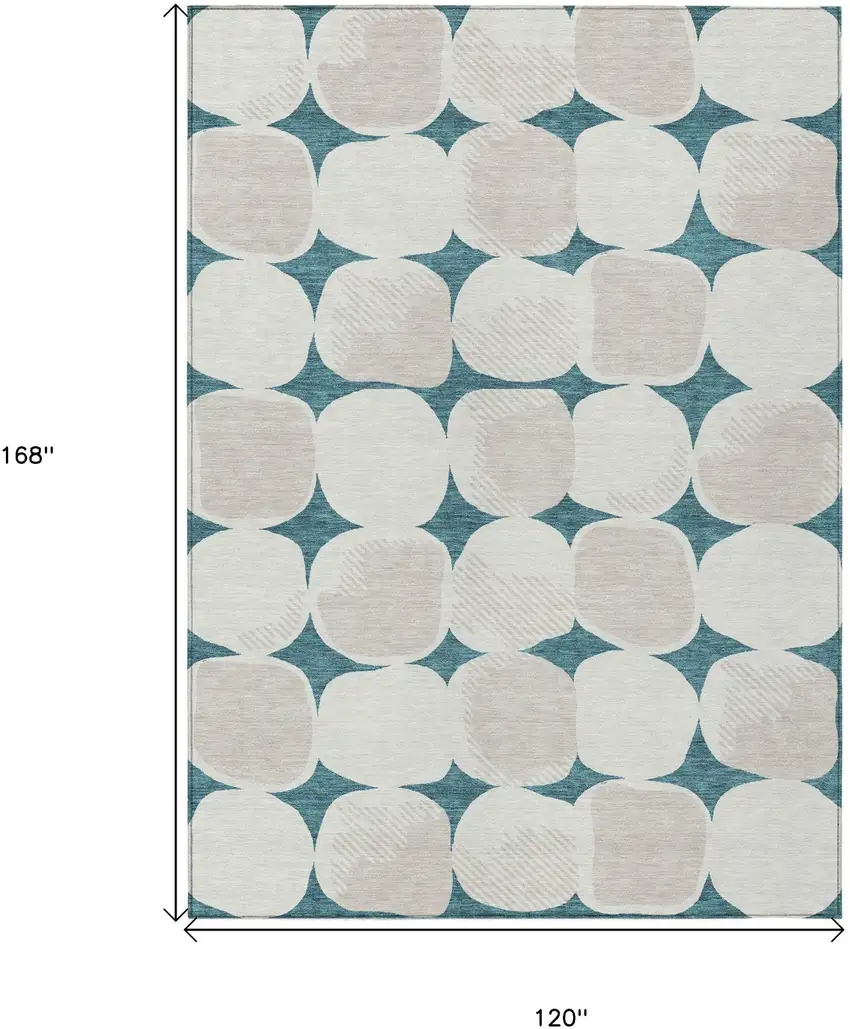 Teal Blue Beige And Ivory Abstract Washable Indoor Outdoor Area Rug Photo 3