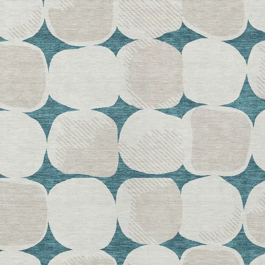 Teal Blue Beige And Ivory Abstract Washable Indoor Outdoor Area Rug Photo 6