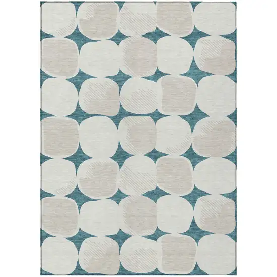 Teal Blue Beige And Ivory Abstract Washable Indoor Outdoor Area Rug Photo 2