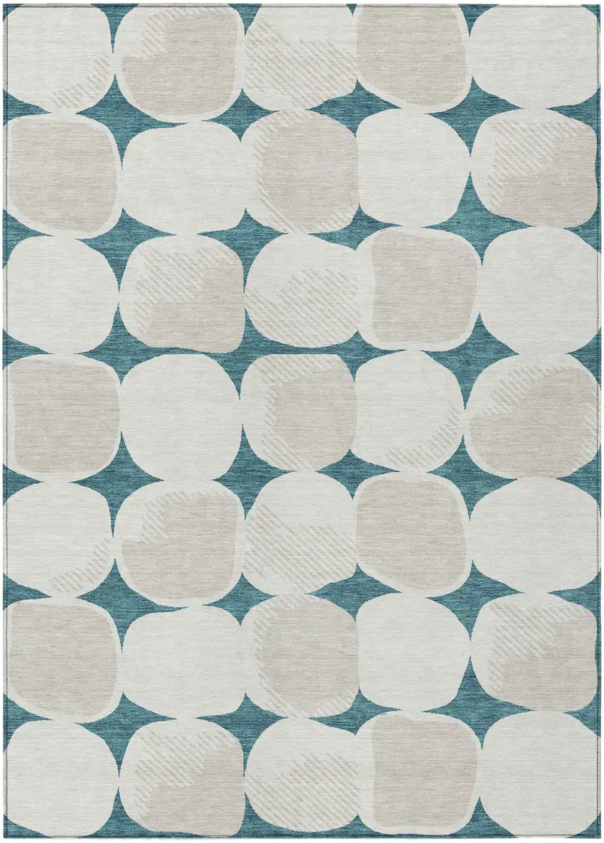 Teal Blue Beige And Ivory Abstract Washable Indoor Outdoor Area Rug Photo 2
