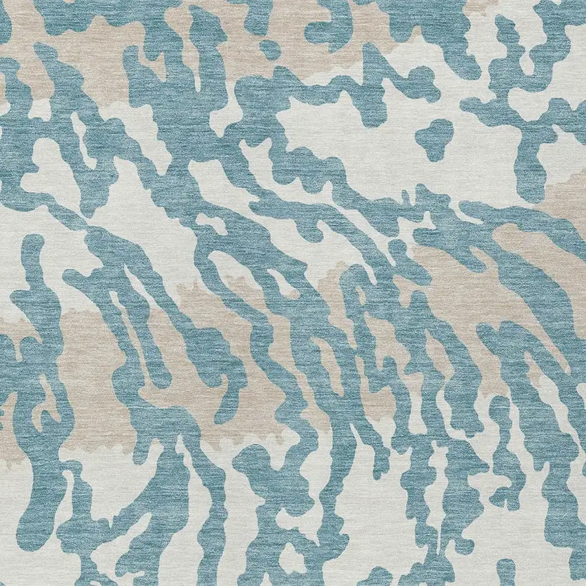 Teal Blue Beige And Ivory Animal Print Washable Indoor Outdoor Area Rug Photo 6