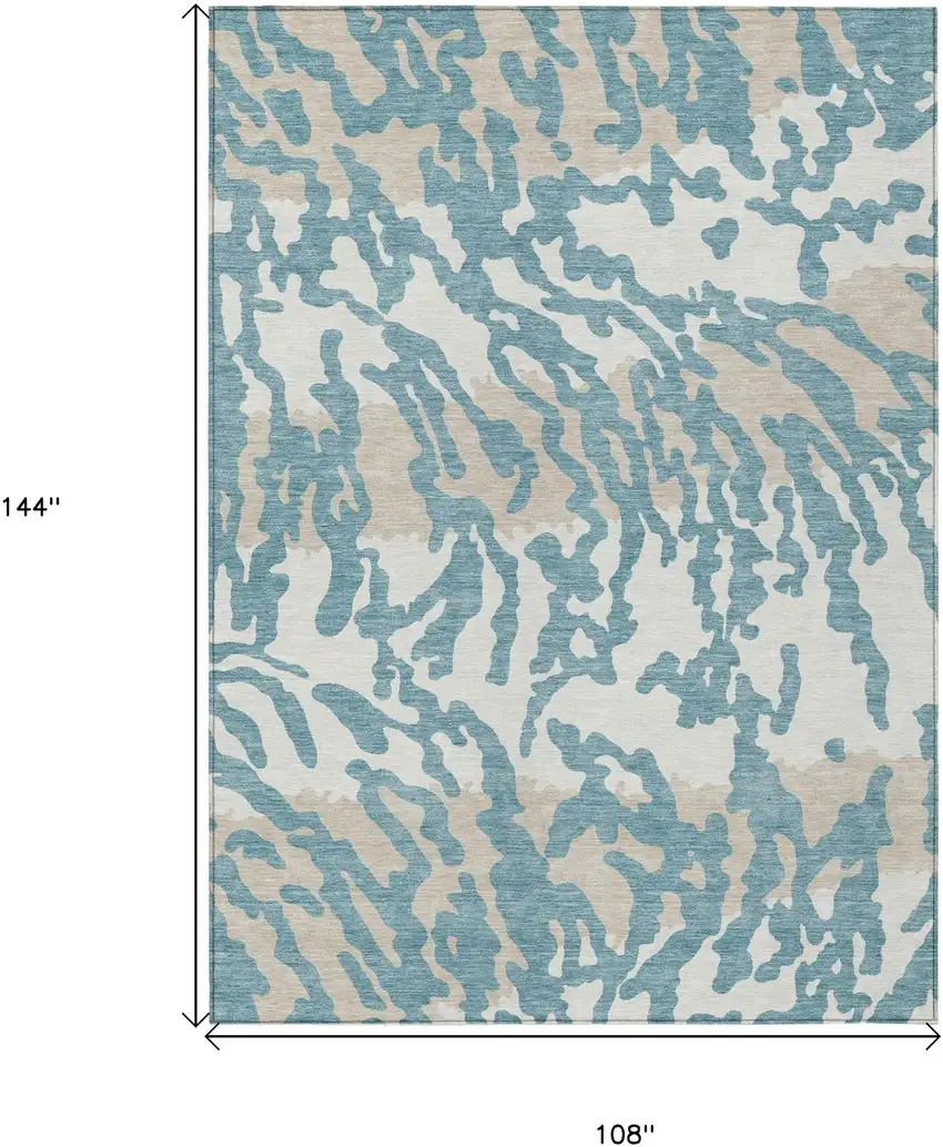 Teal Blue Beige And Ivory Animal Print Washable Indoor Outdoor Area Rug Photo 3