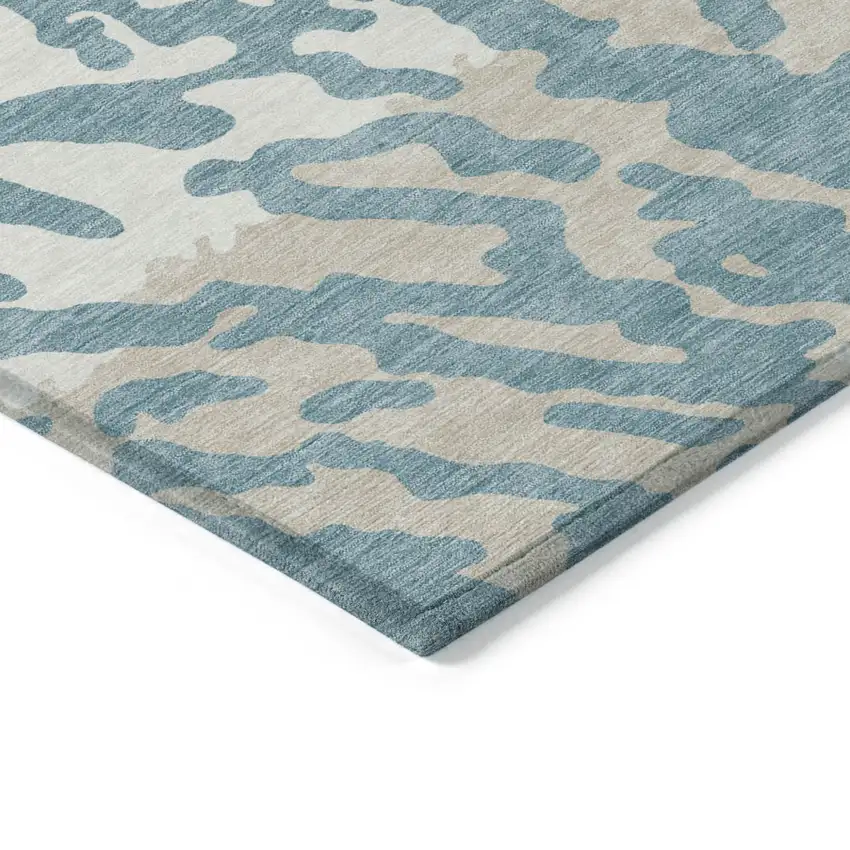 Teal Blue Beige And Ivory Animal Print Washable Indoor Outdoor Area Rug Photo 5