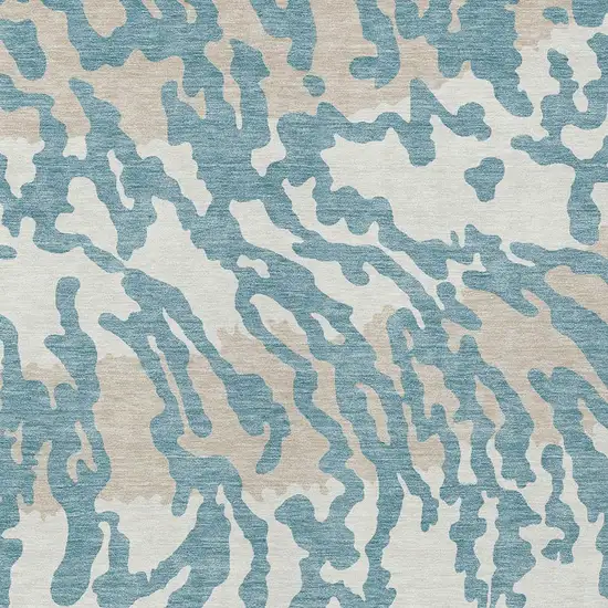 Teal Blue Beige And Ivory Animal Print Washable Indoor Outdoor Area Rug Photo 6