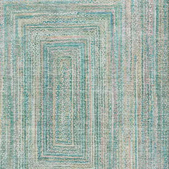 Teal Blue Beige And Ivory Geometric Washable Indoor Outdoor Area Rug Photo 5