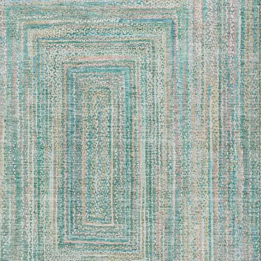 Teal Blue Beige And Ivory Geometric Washable Indoor Outdoor Area Rug Photo 5