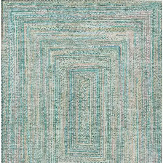 Teal Blue Beige And Ivory Geometric Washable Indoor Outdoor Area Rug Photo 3