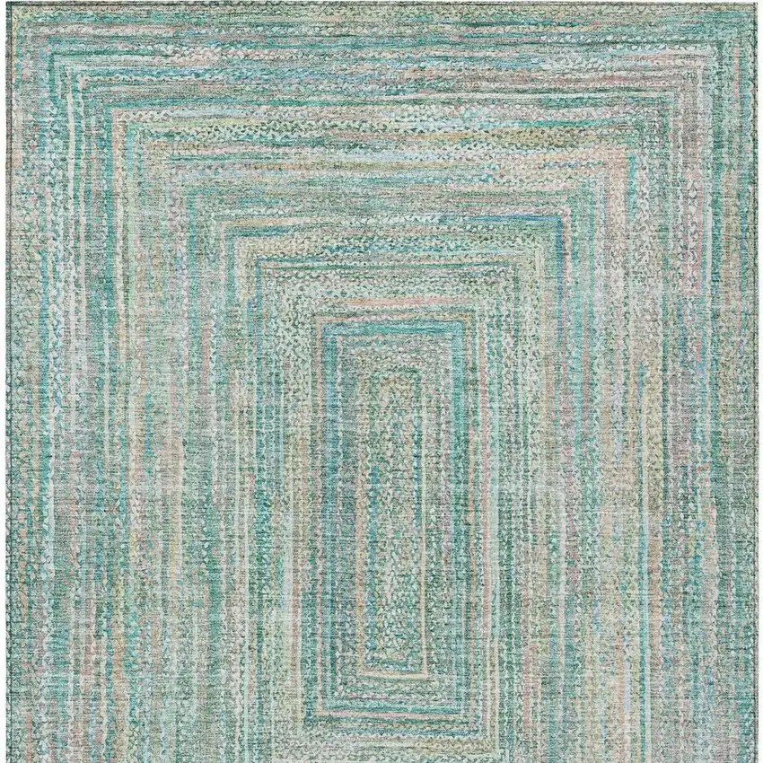 Teal Blue Beige And Ivory Geometric Washable Indoor Outdoor Area Rug Photo 3