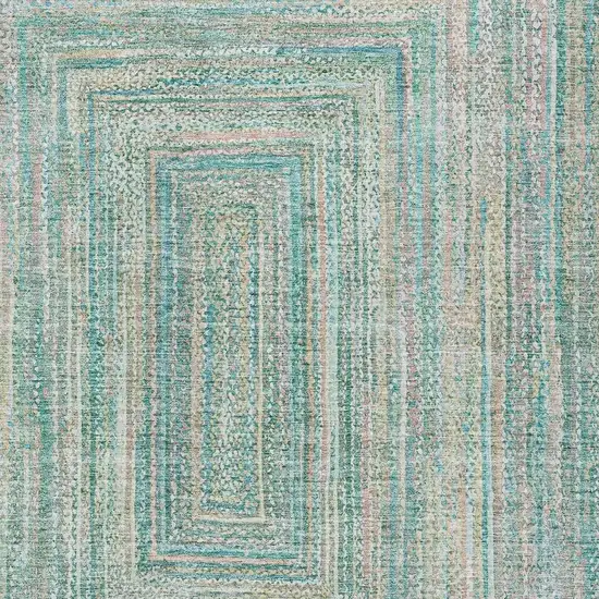Teal Blue Beige And Ivory Geometric Washable Indoor Outdoor Area Rug Photo 4