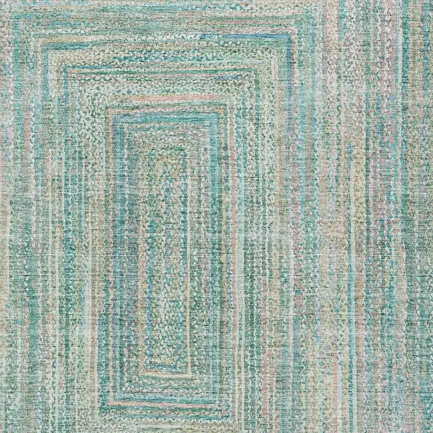 Teal Blue Beige And Ivory Geometric Washable Indoor Outdoor Area Rug Photo 4