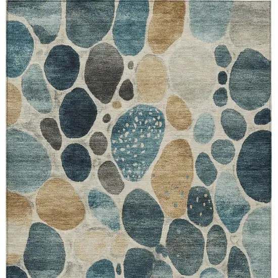Teal Blue Beige And Ivory Geometric Washable Indoor Outdoor Area Rug Photo 1