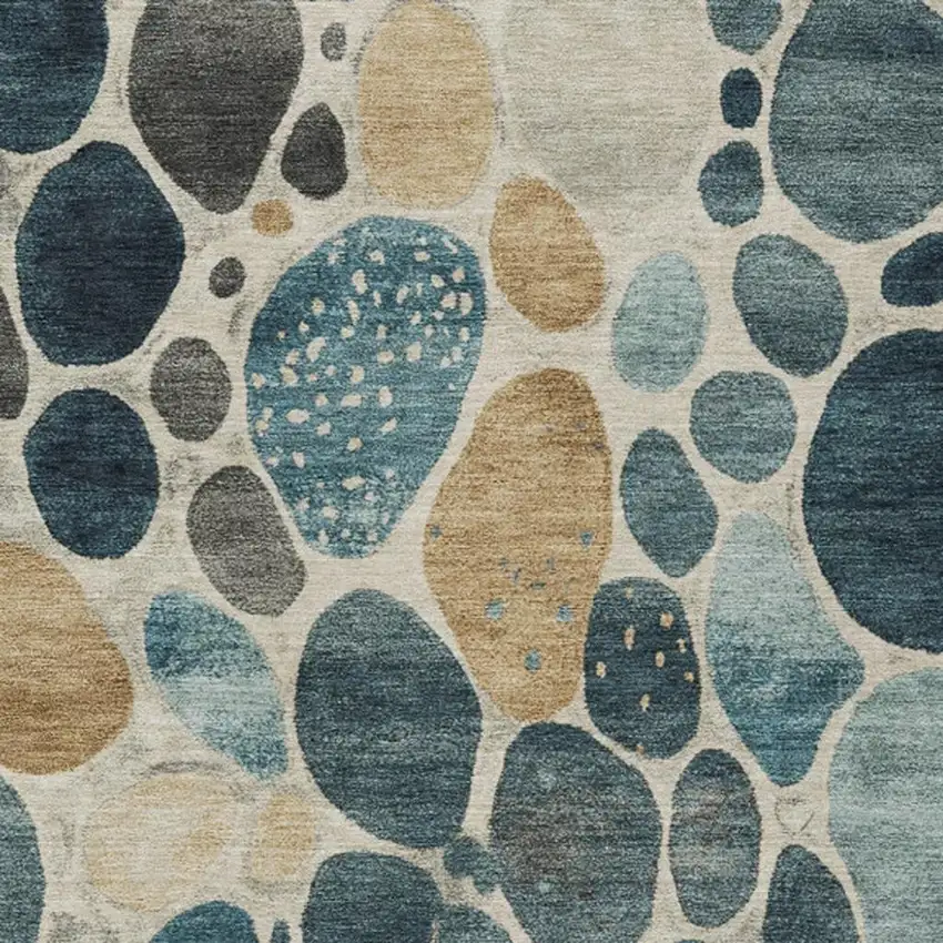 Teal Blue Beige And Ivory Geometric Washable Indoor Outdoor Area Rug Photo 6