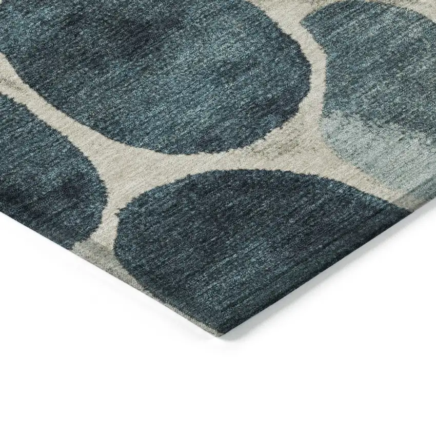 Teal Blue Beige And Ivory Geometric Washable Indoor Outdoor Area Rug Photo 6