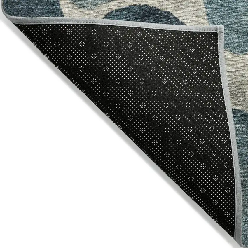 Teal Blue Beige And Ivory Geometric Washable Indoor Outdoor Area Rug Photo 7