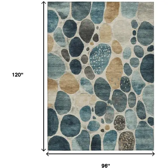 Teal Blue Beige And Ivory Geometric Washable Indoor Outdoor Area Rug Photo 9
