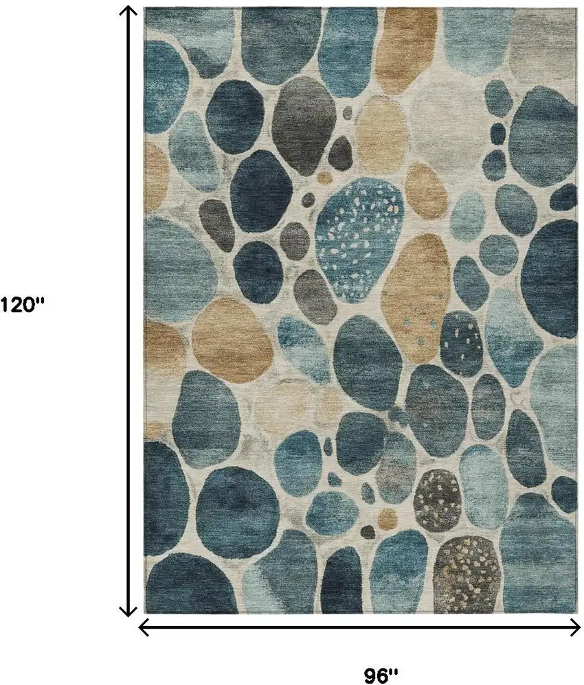 Teal Blue Beige And Ivory Geometric Washable Indoor Outdoor Area Rug Photo 9