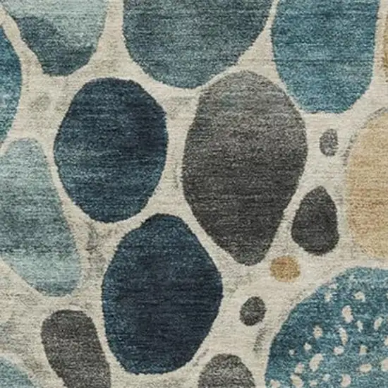 Teal Blue Beige And Ivory Geometric Washable Indoor Outdoor Area Rug Photo 3