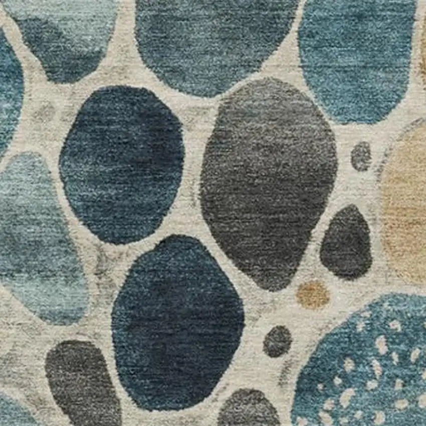 Teal Blue Beige And Ivory Geometric Washable Indoor Outdoor Area Rug Photo 3