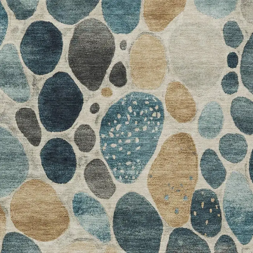 Teal Blue Beige And Ivory Geometric Washable Indoor Outdoor Area Rug Photo 1