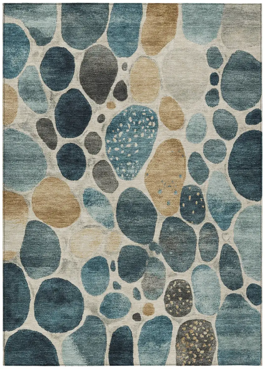 Teal Blue Beige And Ivory Geometric Washable Indoor Outdoor Area Rug Photo 8
