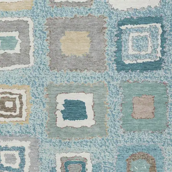 Teal Blue Beige And Ivory Geometric Washable Indoor Outdoor Area Rug Photo 3