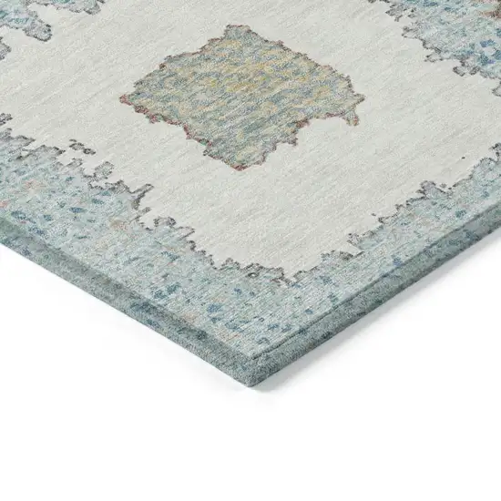 Teal Blue Beige And Ivory Geometric Washable Indoor Outdoor Area Rug Photo 9