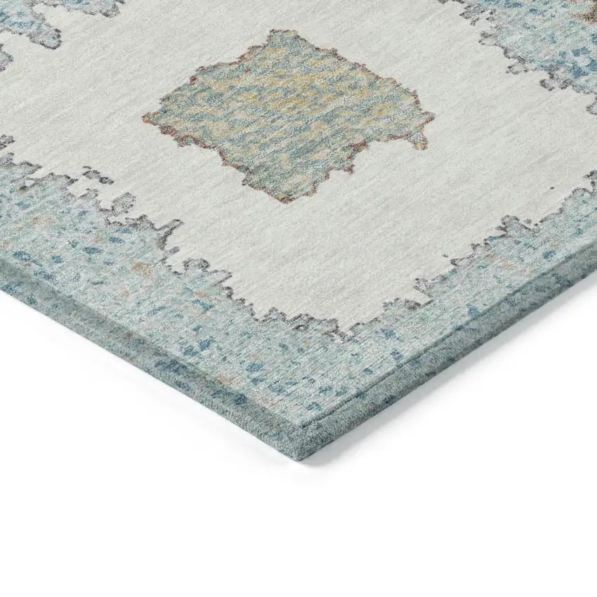 Teal Blue Beige And Ivory Geometric Washable Indoor Outdoor Area Rug Photo 9