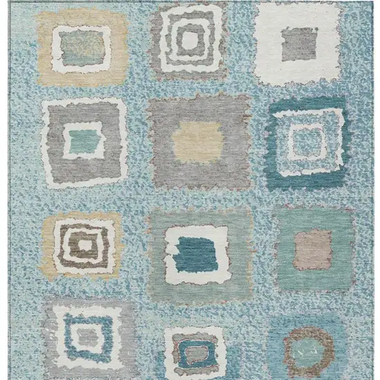 Teal Blue Beige And Ivory Geometric Washable Indoor Outdoor Area Rug Photo 4