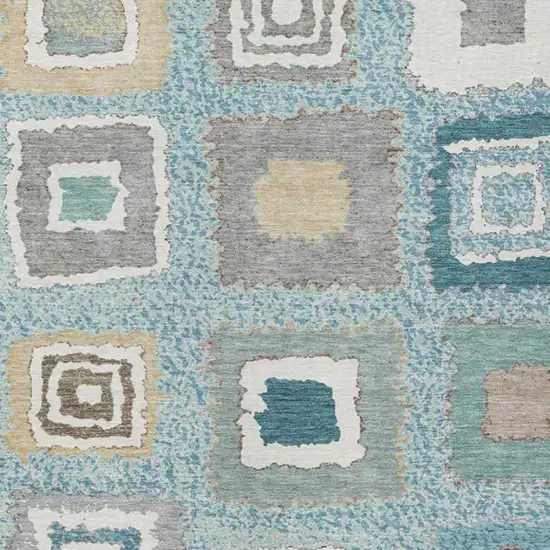 Teal Blue Beige And Ivory Geometric Washable Indoor Outdoor Area Rug Photo 3