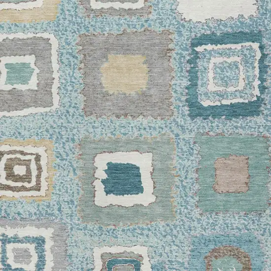 Teal Blue Beige And Ivory Geometric Washable Indoor Outdoor Area Rug Photo 3