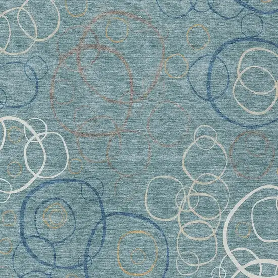 Teal Blue Beige And Ivory Geometric Washable Indoor Outdoor Area Rug Photo 2