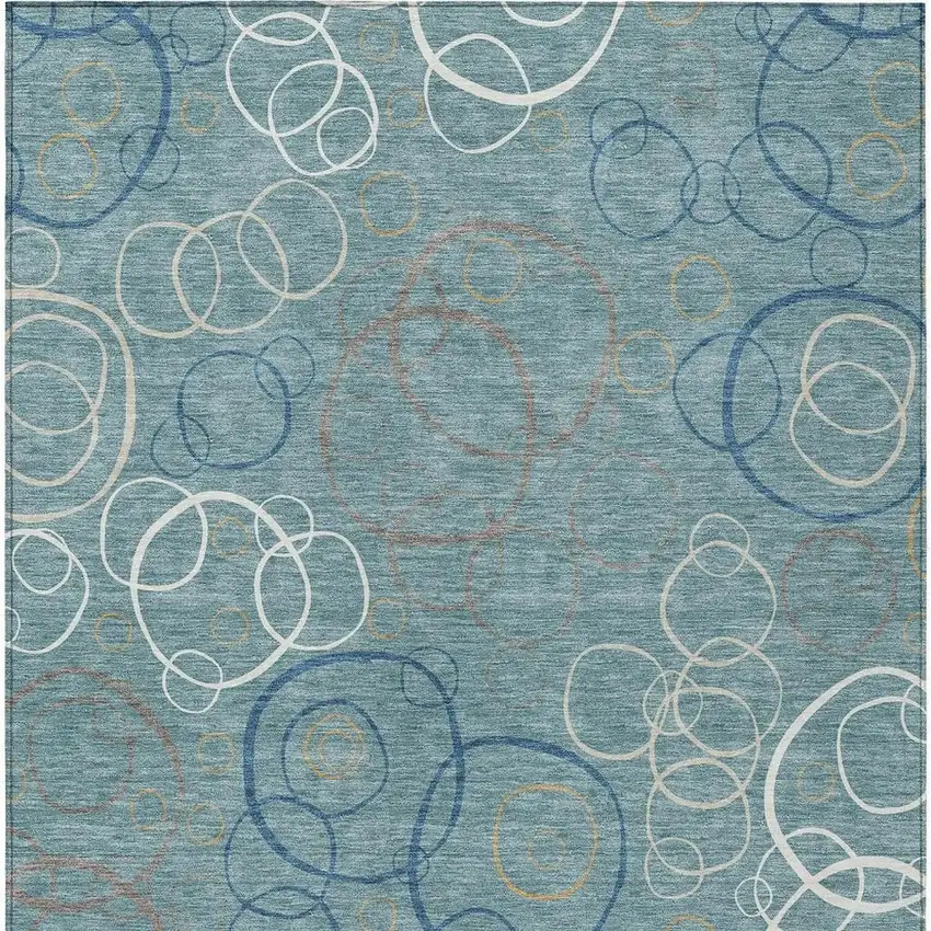 Teal Blue Beige And Ivory Geometric Washable Indoor Outdoor Area Rug Photo 3